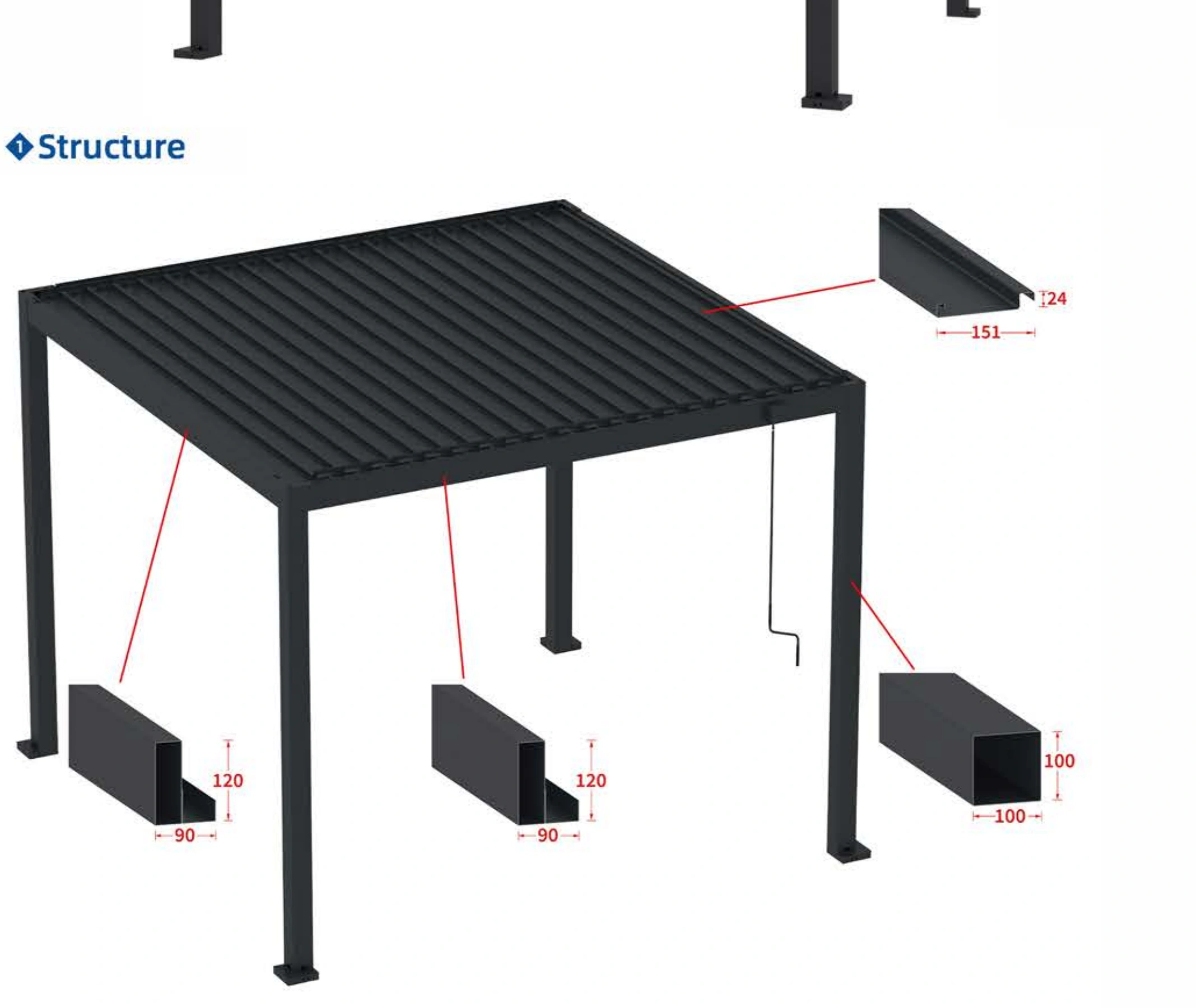 Model-specific frame and louvre structure