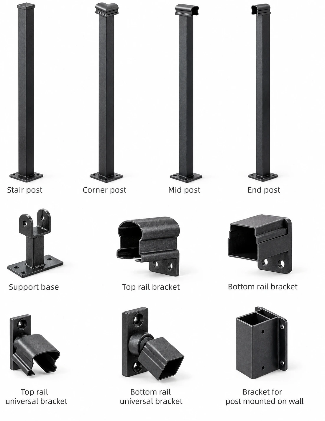 Railing posts and connection accessories