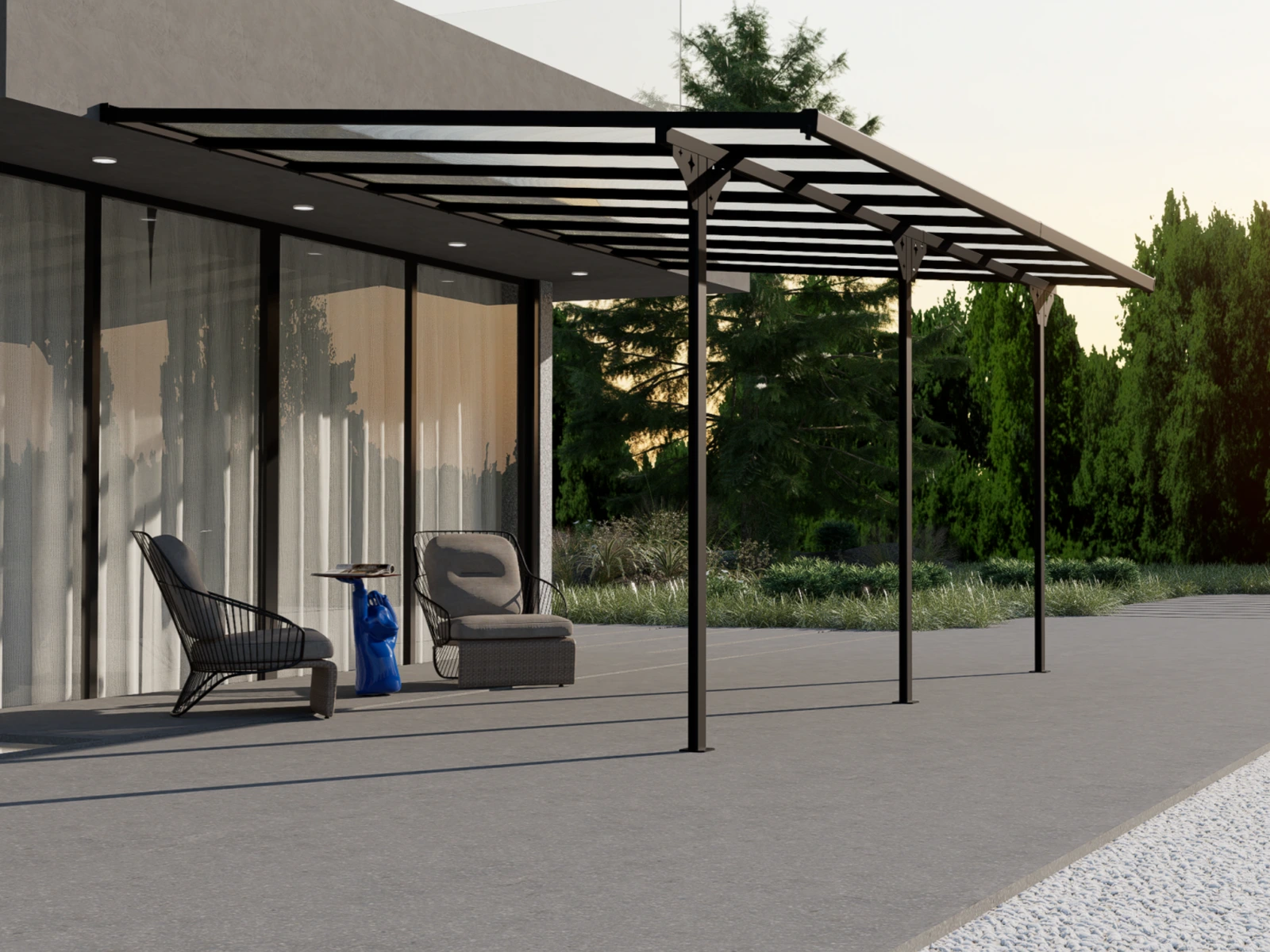 FAS Patio Cover · a longer patio cover beside a contemporary facade