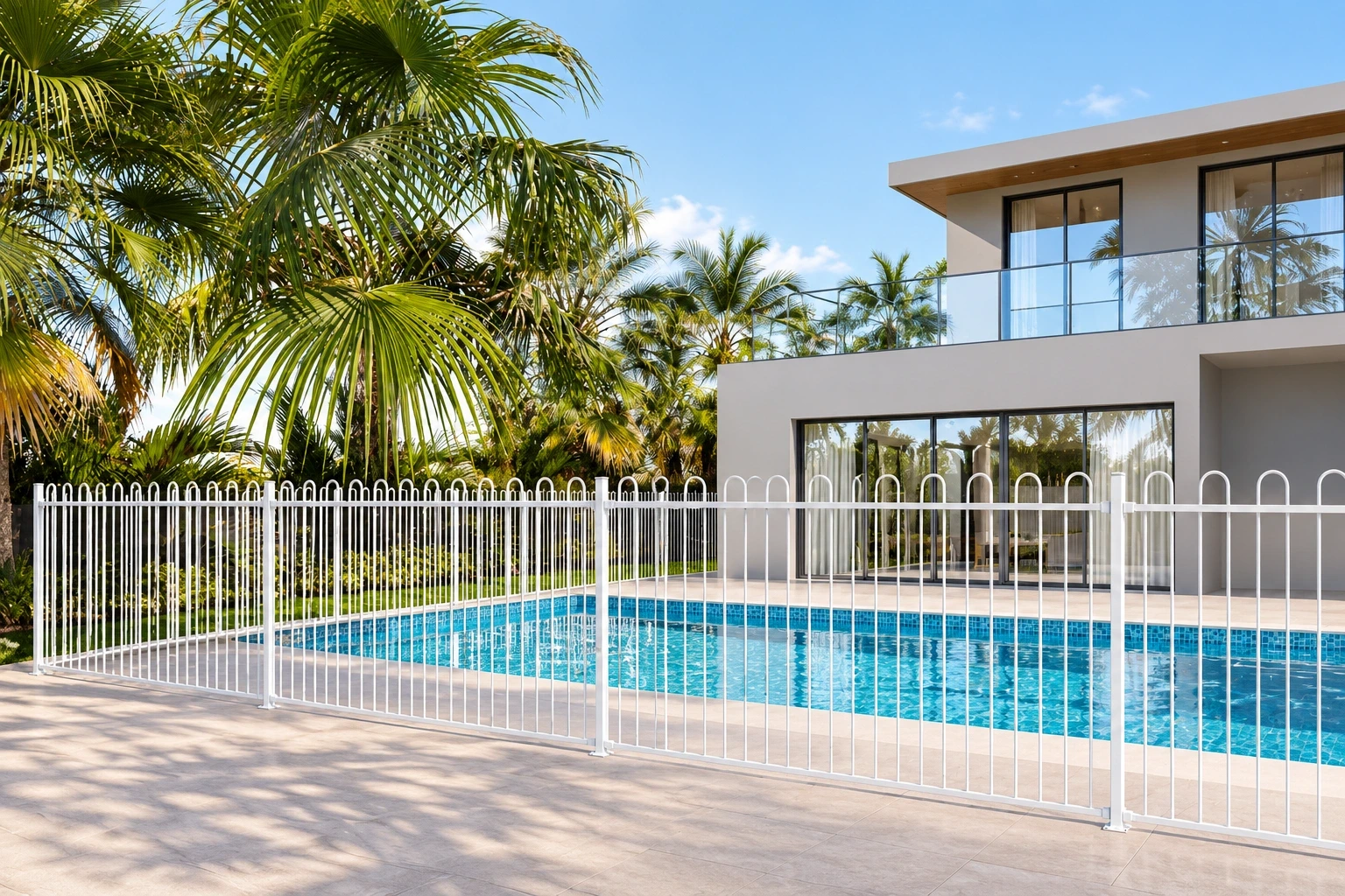 Loop-top fencing around a pool terrace